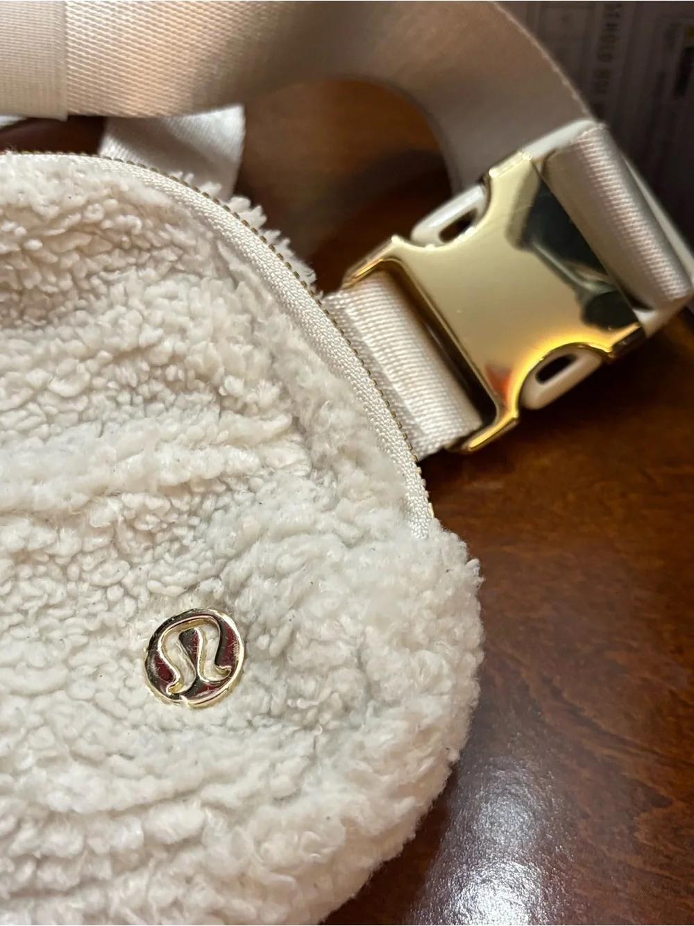 lululemon athletica Cream Sherpa Crossbody Belt Bag with Gold Accent